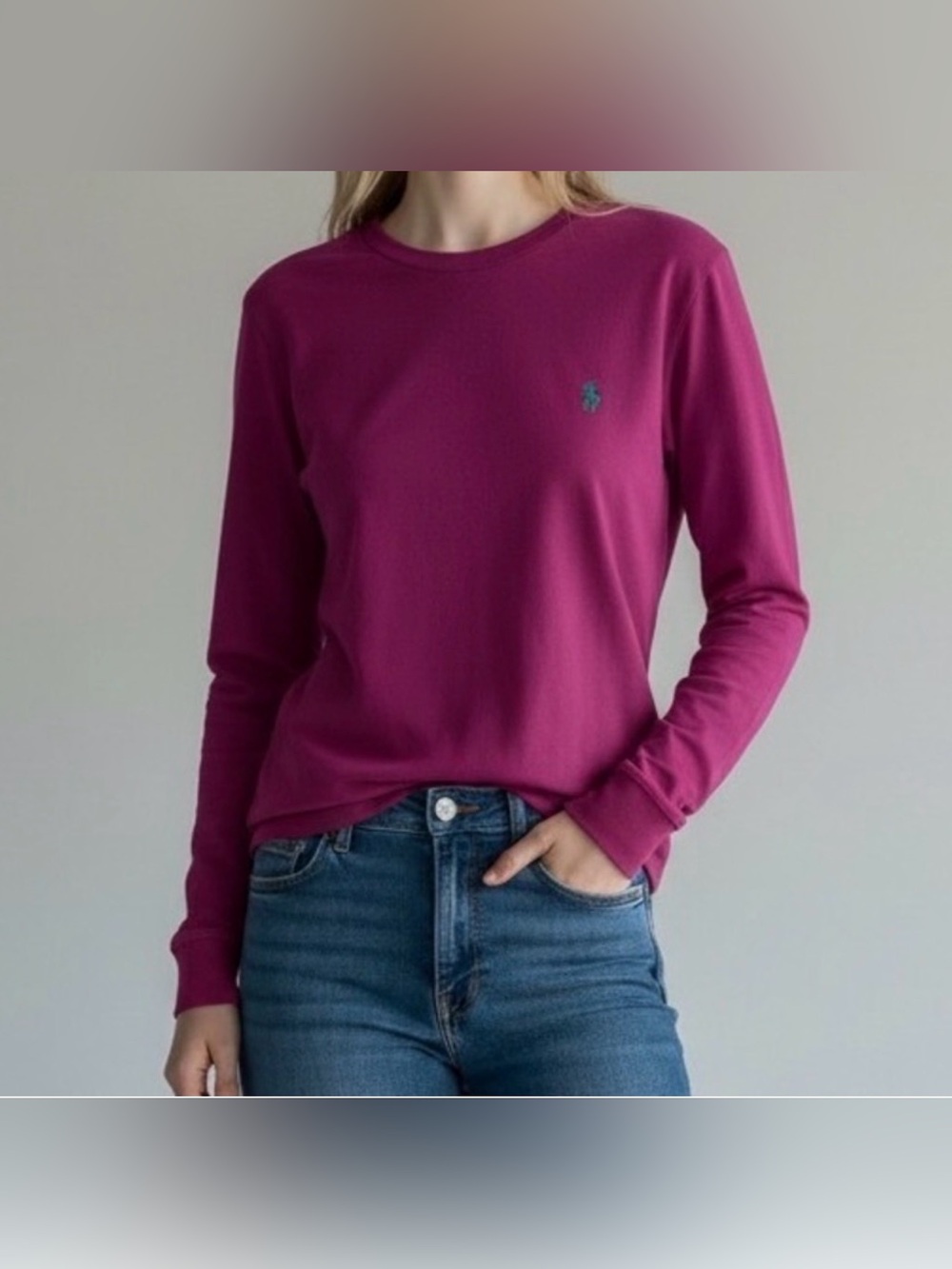 Ralph Lauren Sport Magenta Long Sleeve Cotton Top Size Large